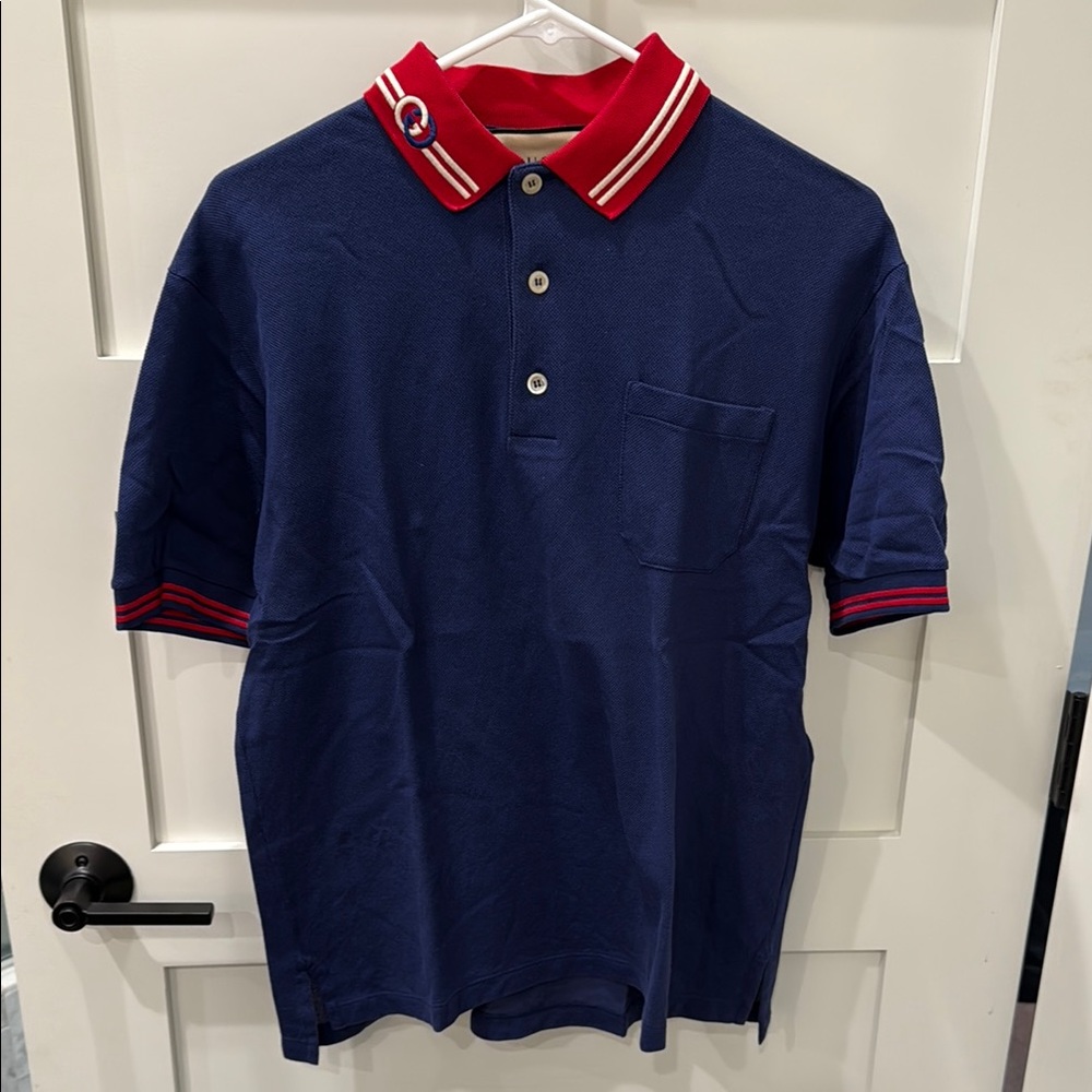 Men's Navy Polo Shirt with Red Trim